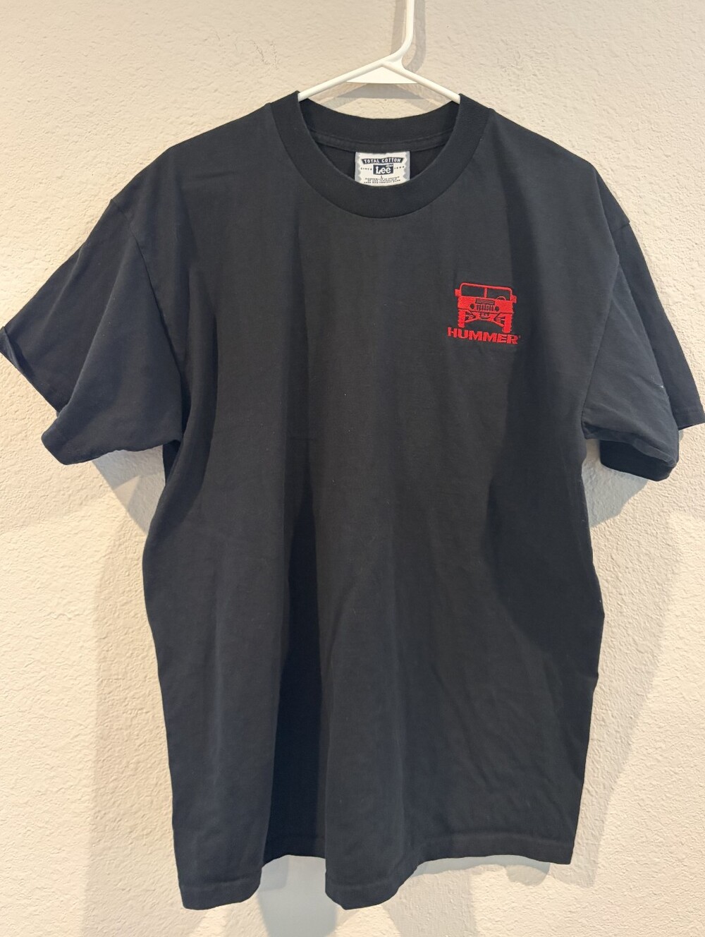 Lee 100% Cotton‎ Unisex Black Red Embroidered Hummer Graphic Logo T Shirt Large